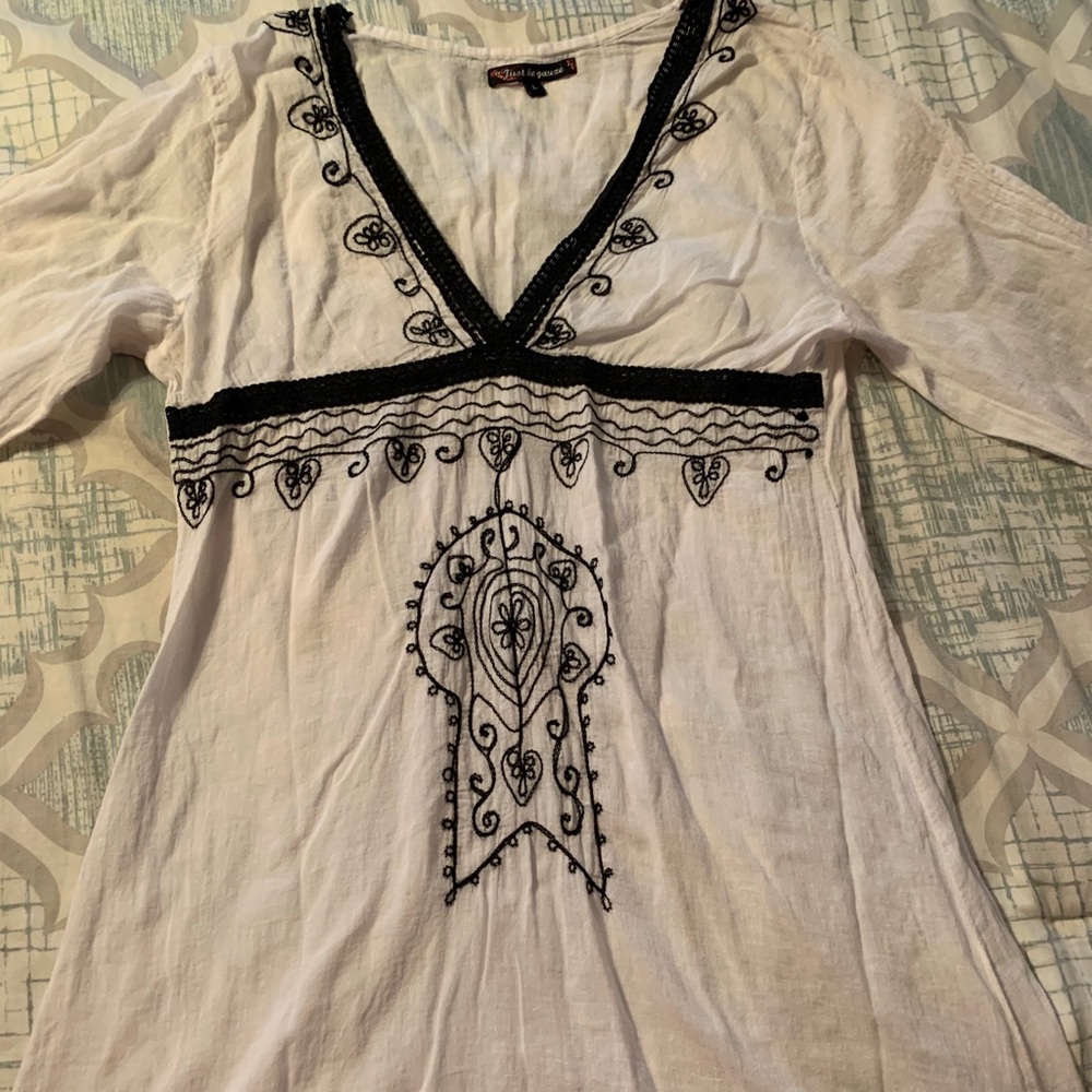 Beach cover up Large white/black sheer